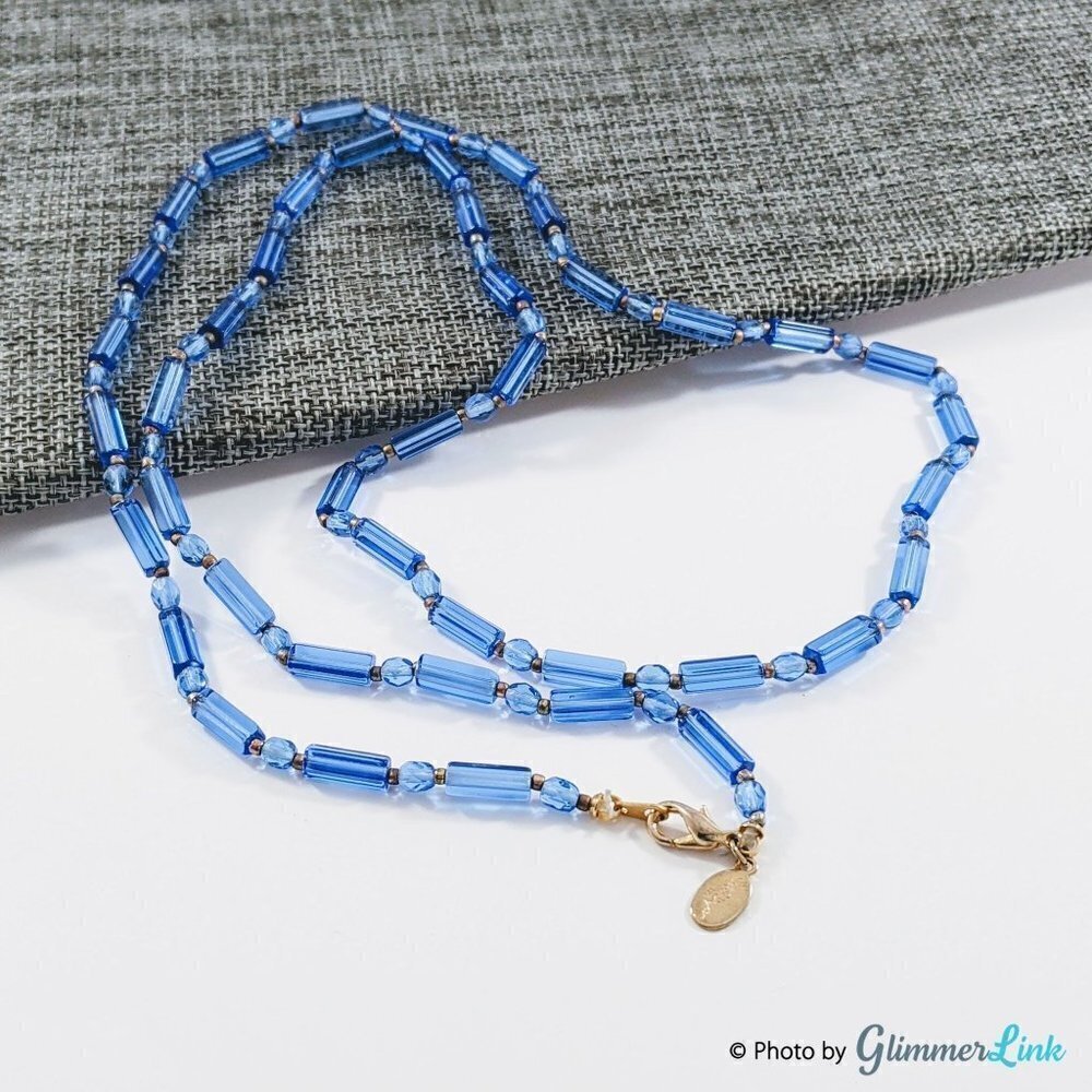 Vintage Worthington Blue Rectangular Bead Long Necklace